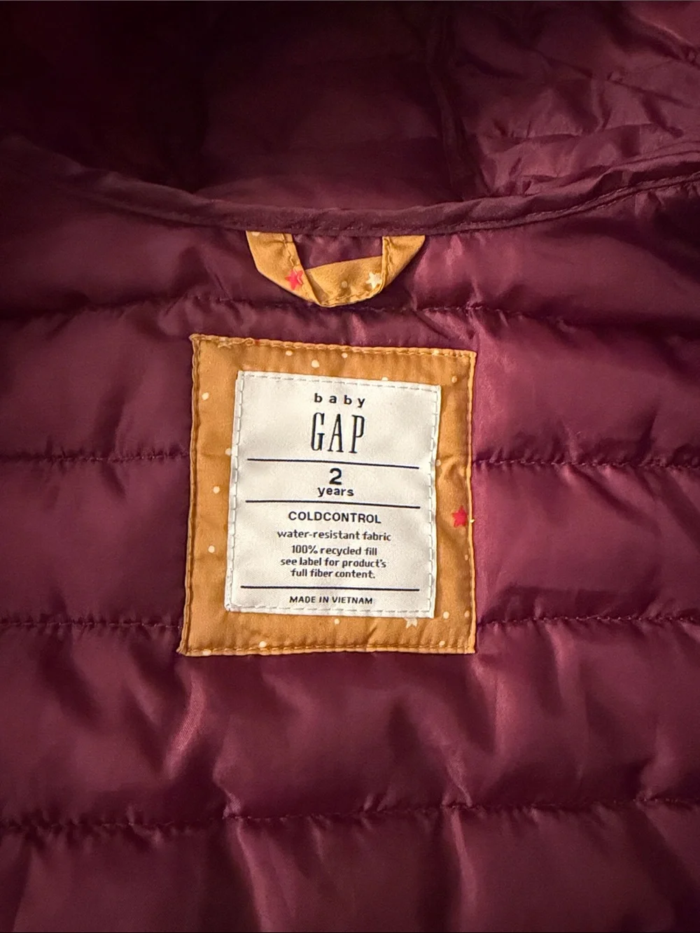 GAP Mustard Star-Print Puffer Jacket with Hood